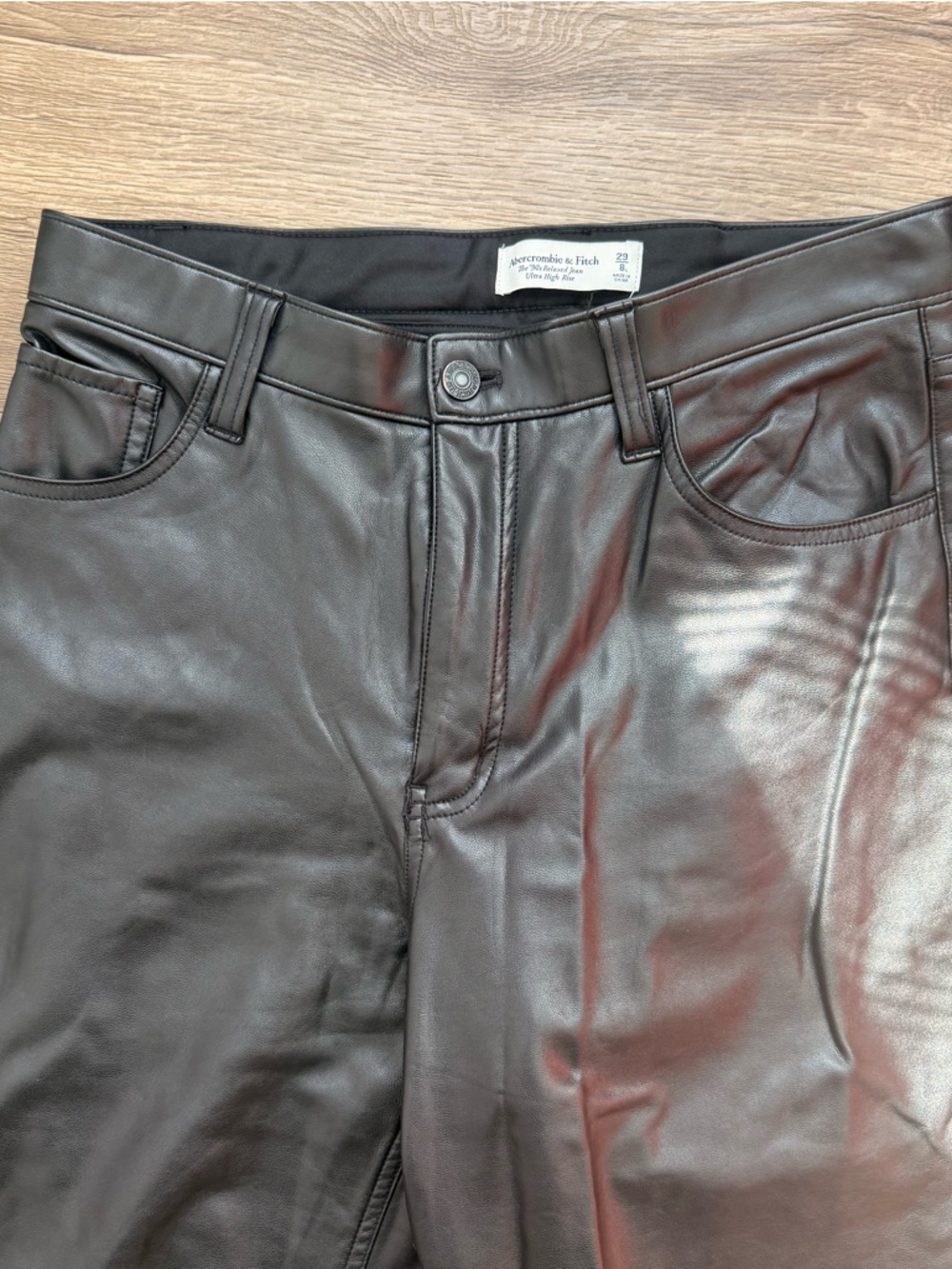 Abercrombie & Fitch Curve Love High Rise 90s Straight Vegan Leather Pants - Picture 5 of 10
